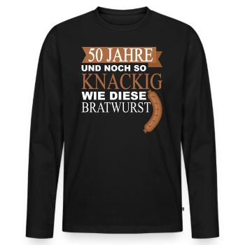 50 Jahre und noch so knackig wie diese Bratwurst - Männer Premium Bio Langarmshirt - Schwarz - Vorne - Nico (187cm)