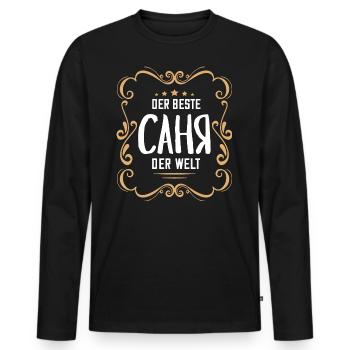 Alexander Spruch auf Russisch für Russen - Männer Premium Bio Langarmshirt - Schwarz - Vorne - Nico (187cm)