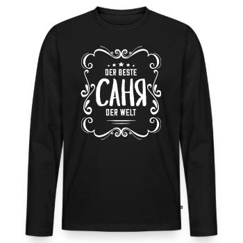 Alexander Spruch auf Russisch für Russen - Männer Premium Bio Langarmshirt - Schwarz - Vorne - Nico (187cm)