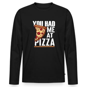Du hattest mich bei Pizza - Männer Premium Bio Langarmshirt - Schwarz - Vorne - Nico (187cm)