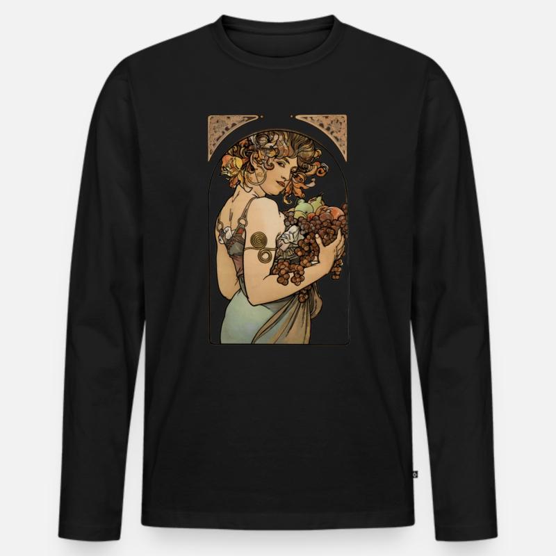 Alfons Mucha - Le Fruit - Männer Premium Bio Langarmshirt - Schwarz