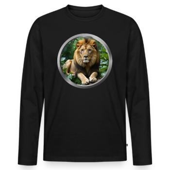 Lion Animal - 2 - Men's Premium Organic Long Sleeve Shirt - black - Front - Nico (187cm)