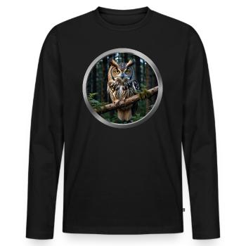 Owl Animal - 5 - Men's Premium Organic Long Sleeve Shirt - black - Front - Nico (187cm)