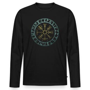 Vegvisir Kompass Rune Wikinger - Männer Premium Bio Langarmshirt - Schwarz - Vorne - Nico (187cm)