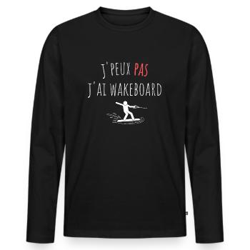 j'peux pas j'ai wakeboard cadeau anniversaire - T-shirt manches longues Premium bio Homme - noir - Devant - Nico (187cm)