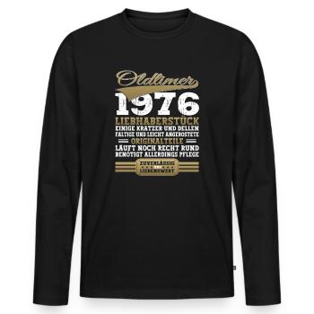 Oldtimer 1976 46. Geburtstag Geschenk Herren - Männer Premium Bio Langarmshirt - Schwarz - Vorne - Nico (187cm)