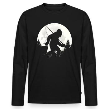 Bigfoot with a fishing rod in hand design - Men's Premium Organic Long Sleeve Shirt - black - Front - Nico (187cm)