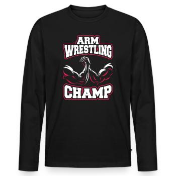 ARM WRESTLING CHAMP - Men's Premium Organic Long Sleeve Shirt - black - Front - Nico (187cm)