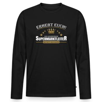Supermarktleiter - Männer Premium Bio Langarmshirt - Schwarz - Vorne - Nico (187cm)