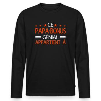 Ce Papa Bonus Appartient à Personnalisé Cadeau - T-shirt manches longues Premium bio Homme - noir - Devant - Nico (187cm)
