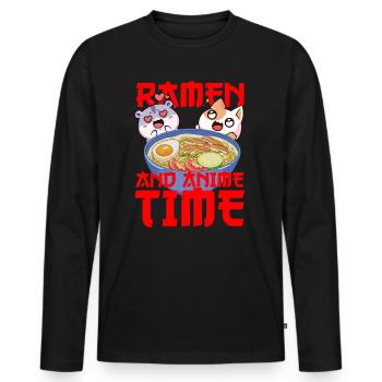 Ramen und Anime - Männer Premium Bio Langarmshirt - Schwarz - Vorne - Nico (187cm)