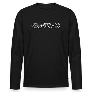 La pizza et les jeux vidéo me rendent heureux - T-shirt manches longues Premium bio Homme - noir - Devant - Nico (187cm)