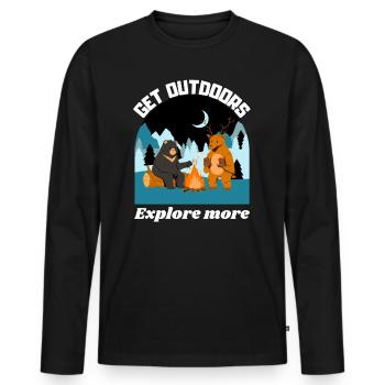 Gehen Sie nach draußen, entdecken Sie mehr - Männer Premium Bio Langarmshirt - Schwarz - Vorne - Nico (187cm)