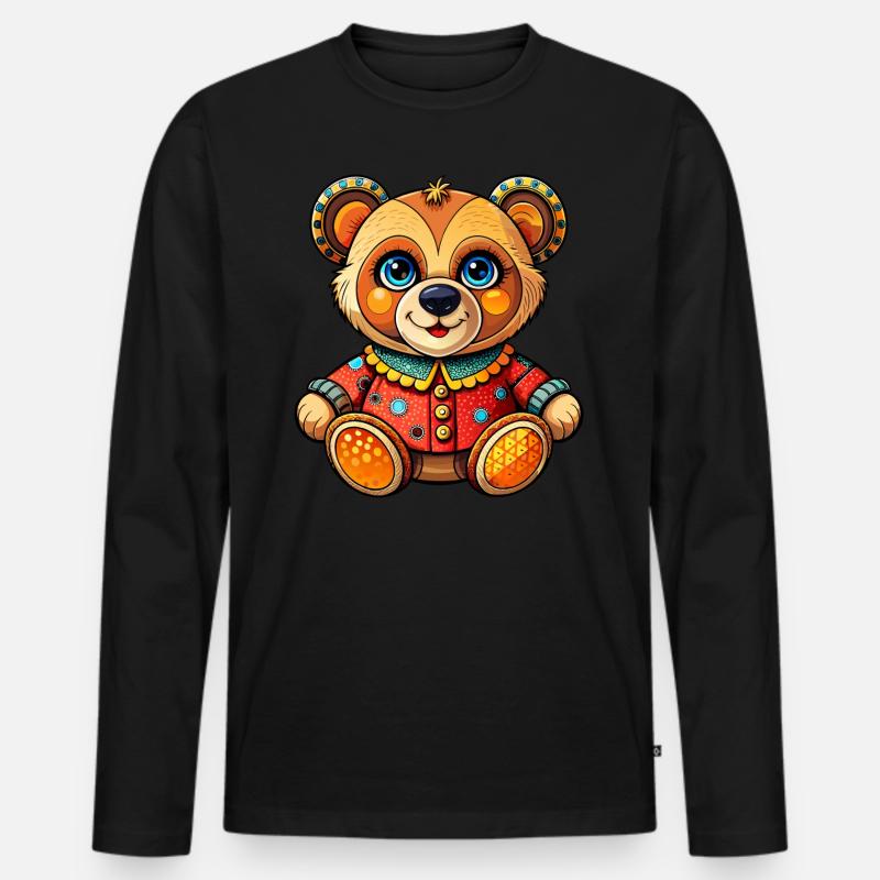 Teddy mit Pullover - Männer Premium Bio Langarmshirt - Schwarz