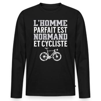 L'Homme Parfait Est Normand Cycliste - T-shirt manches longues Premium bio Homme - noir - Devant - Nico (187cm)