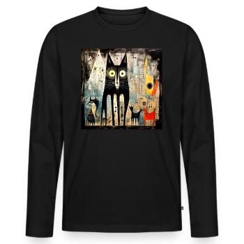 Le Chat Noir - T-shirt manches longues Premium bio Homme - noir - Devant - Nico (187cm)