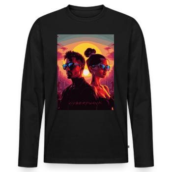 cyber 06 - Männer Premium Bio Langarmshirt - Schwarz - Vorne - Nico (187cm)
