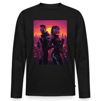cyber 08 - Männer Premium Bio Langarmshirt - Schwarz - Vorne - Nico (187cm)