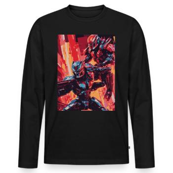 robot 05 - Männer Premium Bio Langarmshirt - Schwarz - Vorne - Nico (187cm)