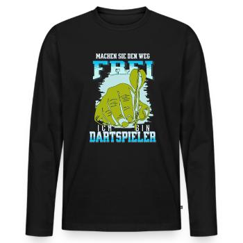Eilige Dartspieler die zum Spiel wollen - Männer Premium Bio Langarmshirt - Schwarz - Vorne - Nico (187cm)