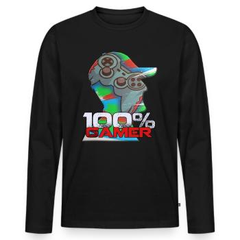 Gamer to 100% Gaming Player - Men's Premium Organic Long Sleeve Shirt - black - Front - Nico (187cm)