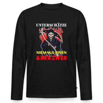 Berlin unterschätze keinen Berliner Skull - Männer Premium Bio Langarmshirt - Schwarz - Vorne - Nico (187cm)