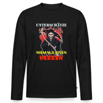 Hessen unterschätze keinen aus Hessen Skull Design - Männer Premium Bio Langarmshirt - Schwarz - Vorne - Nico (187cm)