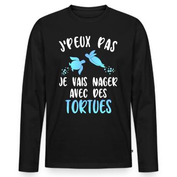 J'Peux Pas Je Vais Nager Avec Des Tortues - T-shirt manches longues Premium bio Homme - noir - Devant - Nico (187cm)
