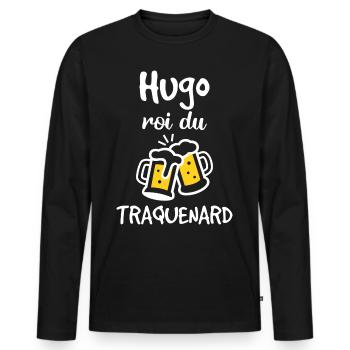 Hugo Roi Du Traquenard - Humour De Hugo - T-shirt manches longues Premium bio Homme - noir - Devant - Nico (187cm)