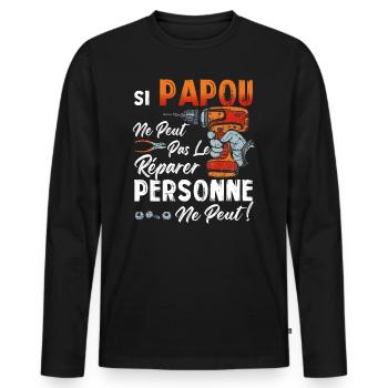 Si PAPOU Ne Peut Pas Le Réparer Personne Ne Peut - T-shirt manches longues Premium bio Homme - noir - Devant - Nico (187cm)