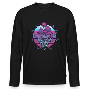 Champignons Vaporwave - T-shirt manches longues Premium bio Homme - noir - Devant - Nico (187cm)