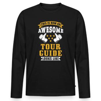 Guide touristique Guide touristique Cadeau - T-shirt manches longues Premium bio Homme - noir - Devant - Nico (187cm)