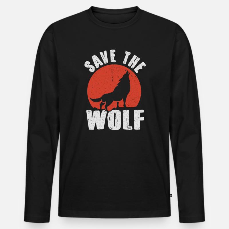 Wolf - Männer Premium Bio Langarmshirt - Schwarz