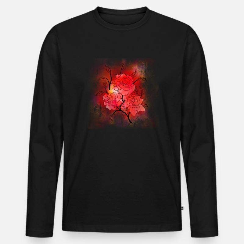 Rosen - Männer Premium Bio Langarmshirt - Schwarz
