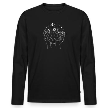 Notre Terre, Nature, Fleurs, Lune et Étoiles - T-shirt manches longues Premium bio Homme - noir - Devant - Nico (187cm)