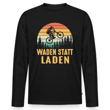 Waden statt laden - Männer Premium Bio Langarmshirt - Schwarz - Vorne - Nico (187cm)