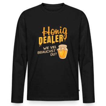 Honig Dealer wie viel brauchst du? - Männer Premium Bio Langarmshirt - Schwarz - Vorne - Nico (187cm)