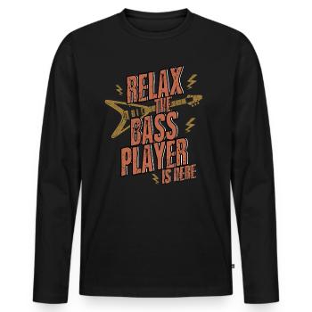 Relax the bass player is here - Men's Premium Organic Long Sleeve Shirt - black - Front - Nico (187cm)