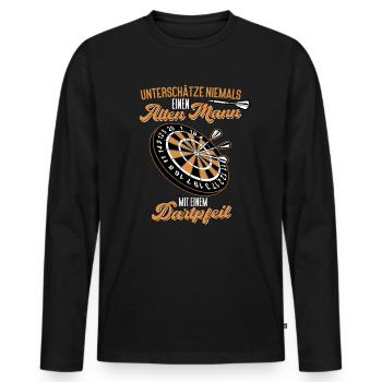 Alter Mann mit Dart Pfeil - Männer Premium Bio Langarmshirt - Schwarz - Vorne - Nico (187cm)