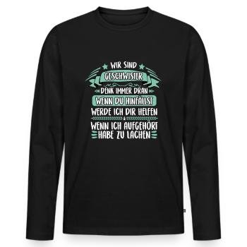 Wir sind Geschwister wir helfen uns - Männer Premium Bio Langarmshirt - Schwarz - Vorne - Nico (187cm)