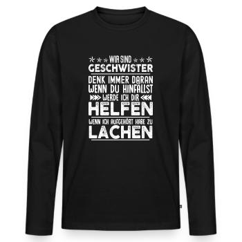 Wir sind Geschwister wir helfen uns - Männer Premium Bio Langarmshirt - Schwarz - Vorne - Nico (187cm)