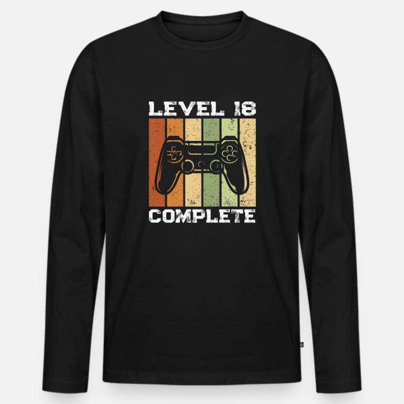 Level 18 complete - Männer Premium Bio Langarmshirt - Schwarz