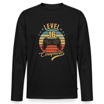 Level 16 complete - Männer Premium Bio Langarmshirt - Schwarz - Vorne - Nico (187cm)