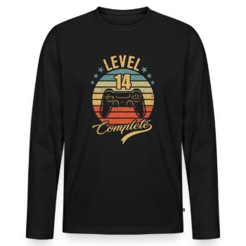 Level 14 complete - Men's Premium Organic Long Sleeve Shirt - black - Front - Nico (187cm)