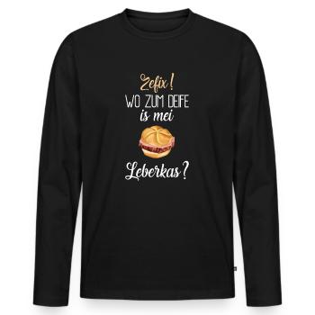 Zefix. Wo zum Deife is mei Leberkas? - Männer Premium Bio Langarmshirt - Schwarz - Vorne - Nico (187cm)