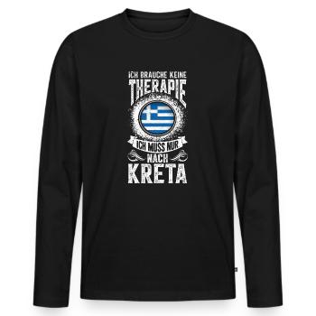 Ich brauche keine Therapie Ich muss nur nach Kreta - Männer Premium Bio Langarmshirt - Schwarz - Vorne - Nico (187cm)