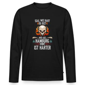 Egal wie hart du bist ein Hamburger ist härter - Männer Premium Bio Langarmshirt - Schwarz - Vorne - Nico (187cm)