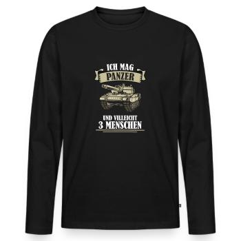 Ich mag Panzer und villeicht 3 Menschen - Männer Premium Bio Langarmshirt - Schwarz - Vorne - Nico (187cm)