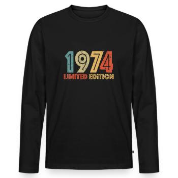 Limited Edition 1974 - Männer Premium Bio Langarmshirt - Schwarz - Vorne - Nico (187cm)