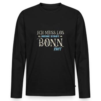 Ich muss Los Bonn ruft - Männer Premium Bio Langarmshirt - Schwarz - Vorne - Nico (187cm)